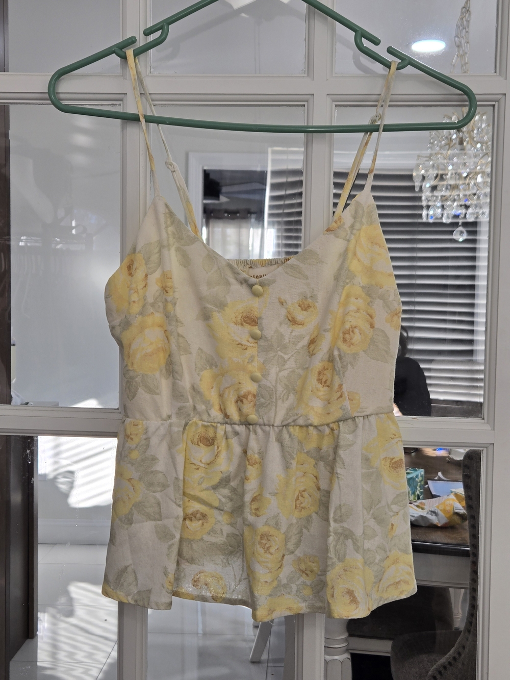 Monteau Yellow Floral Spaghetti-Strap Peplum Camisole